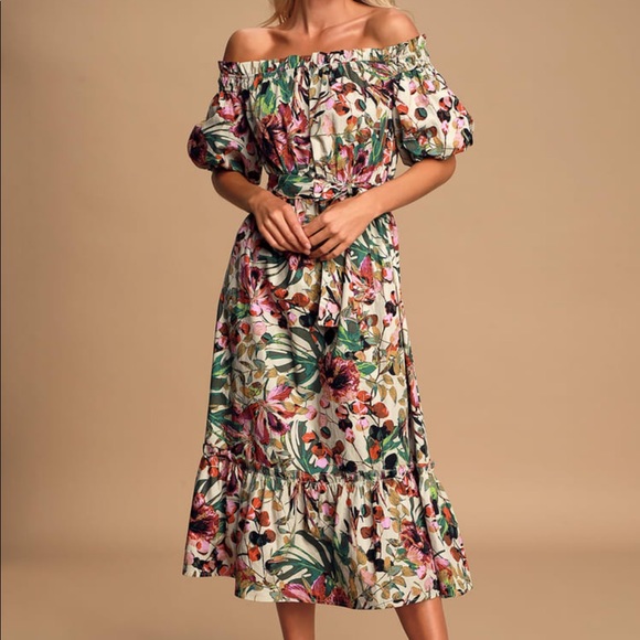 Lulus Dresses & Skirts - NWT | LULU’S Floral Off Shoulder Midi Dress | XS